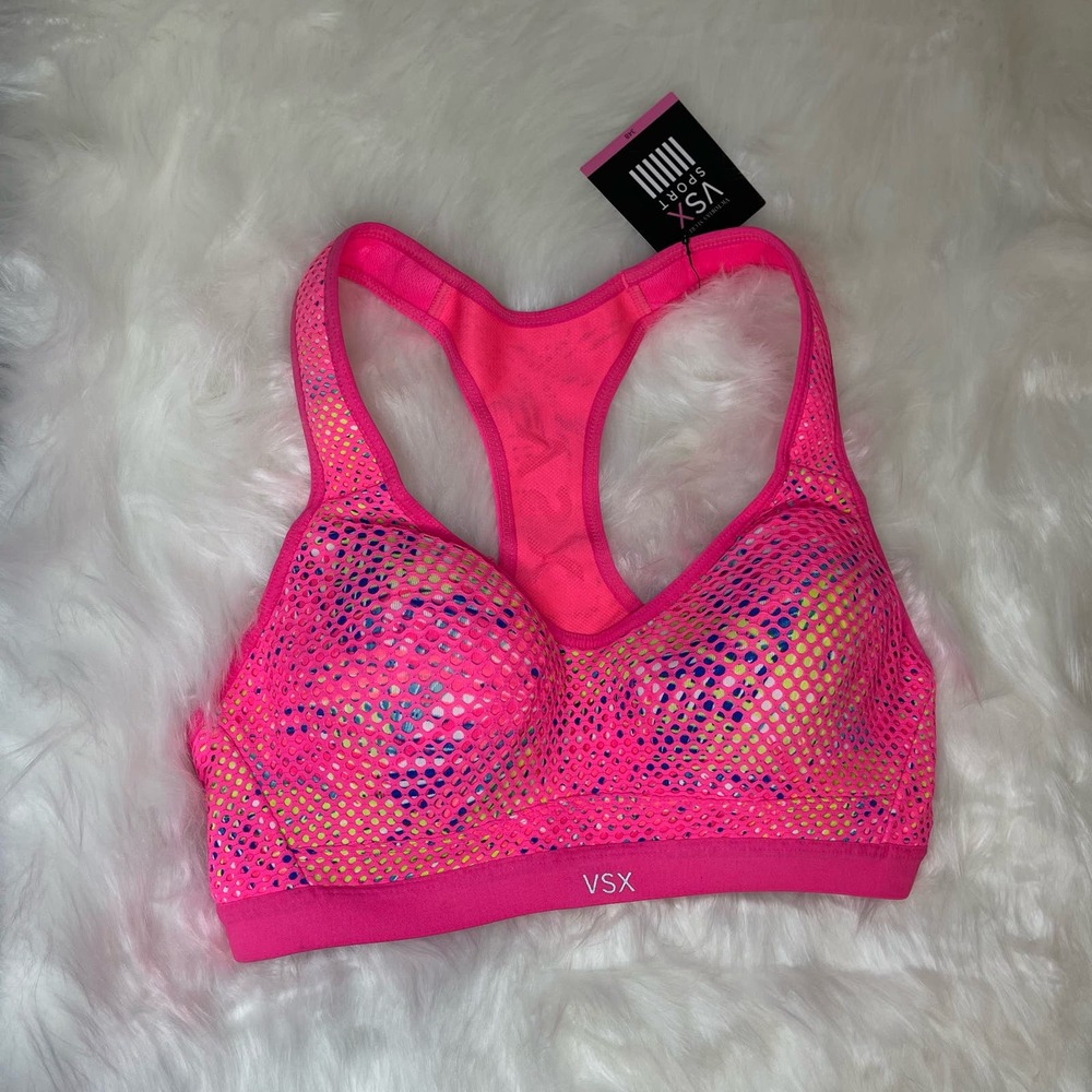 NWT Victoria Secret VSX Incredible Sports Bra Hot pink Mesh 34B
